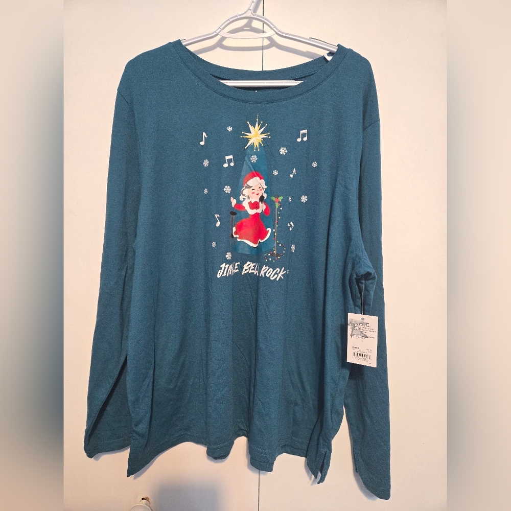 Teal Womens Holiday‎ Long Sleeve Pajama Top